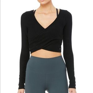 Alo Yoga Amelia Luxe Long Sleeve Crop Black sz M